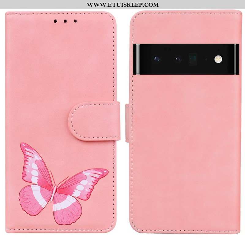 Etui Folio do Google Pixel 6 Pro Motyl Dotykający Skóry